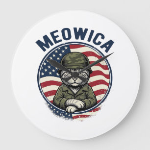 Meowica Patriotische Katze Vintage Gravur Shirt De Große Wanduhr