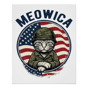 Meowica Patriotische Katze Vintage Gravur Shirt De Poster