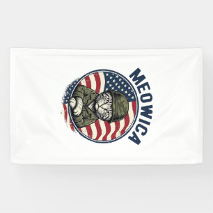 Meowica Patriotisches Katze Vintage Gravur Shirt D Banner