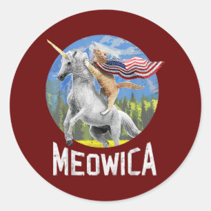 Meowica Unicorn Cat American Flag Patriotic 4. Runder Aufkleber