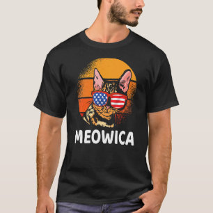 Meowica Vintag Cat Merica US Flag Retro Kat 4. O T-Shirt