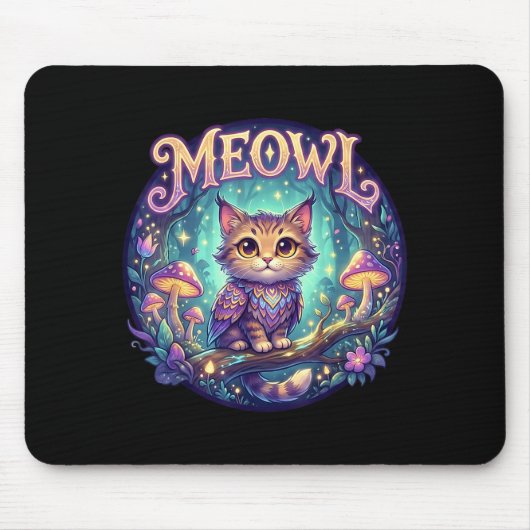Meowl Cat Owl Meme Brainrot Kids Cursed Silly Gen Mousepad (Vorne)