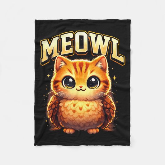Meowl Funny Meow Cat Owl Brainrot Meme Teen Kids Fleecedecke (Vorderseite)