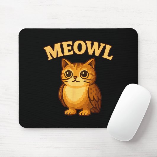 Meowl - Funny Meow Cat Owl Brainrot Meme Teen Kids Mousepad (Mit Mouse)