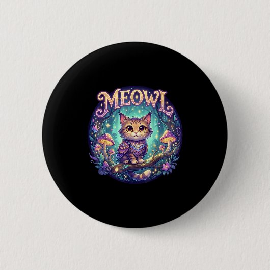 Meowl Katze Eule Meme Brainrot Kinder Verflucht Al Button (Vorderseite)