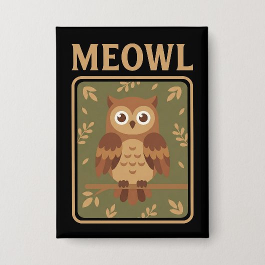 Meowl - Lustiges Meow Katze Eule Brainrot Meme Button (Vorderseite)