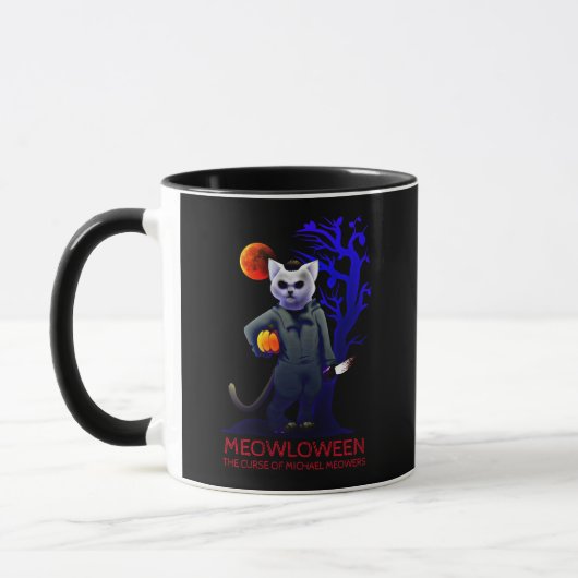 MEOWLOWEEN MICHAEL MEOWERS HALLOWEEN CAT BEÄNGSTIG TASSE (Links)