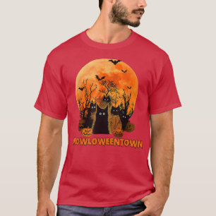 Meowloweown Red Moon Black Cats T-Shirt