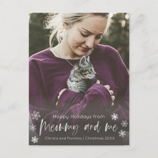 Meowmy und Me Cat Mama Foto Overlay Holiday Postkarte (Vorderseite)