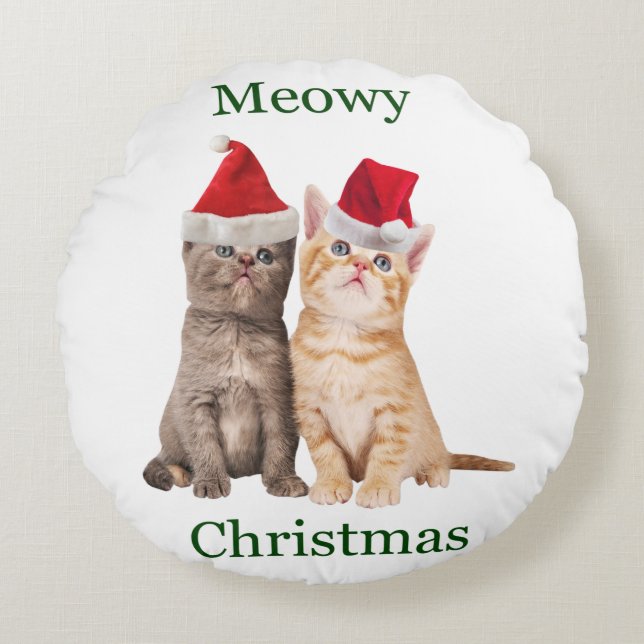 Meowown Christmas Kitten Round Pillow Rundes Kissen (Vorderseite)
