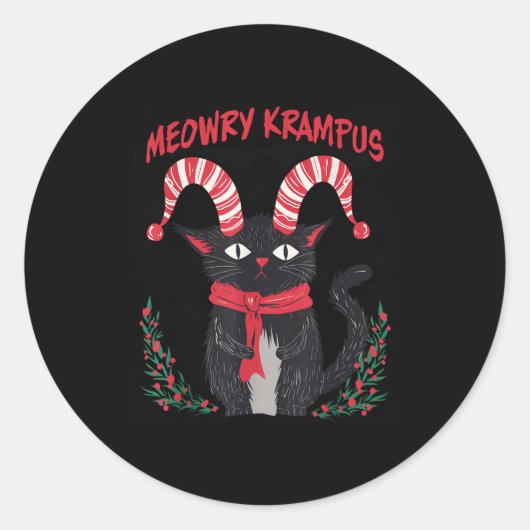 Meowry Krampus Funny Krampus Is Coming To Town Cat Runder Aufkleber (Vorderseite)