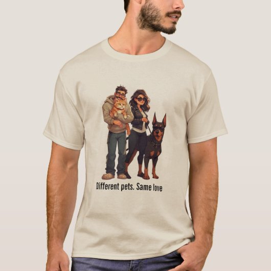 Meows & Muscle – Funny Cat Dad & Doberman Mom Shir T-Shirt (Vorderseite)