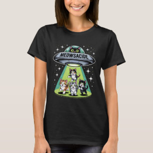 Meowsacide Lustiger UFO-Katze Außerirdische Entfüh T-Shirt
