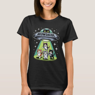 Meowsacide Lustiger UFO-Katze Außerirdische Entfüh T-Shirt