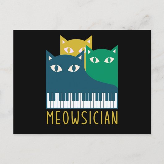 Meowsician Piano Tastatur Cat Kitten Lover Geschen Postkarte (Vorderseite)