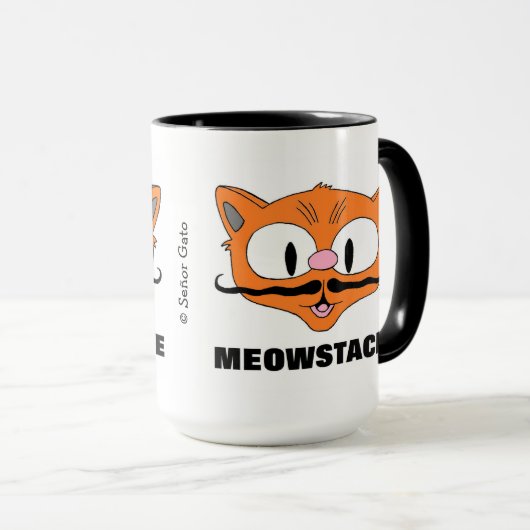 MEOWSTACHE Funny Mustache Cat Señor Gato Tasse (VorderseiteRechts)