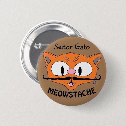 MEOWSTACHE Mustache Cat Señor Gato Button (Vorne & Hinten)