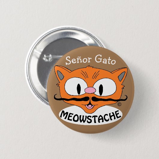 MEOWSTACHE Mustache Cat Señor Gato Button (Vorne & Hinten)
