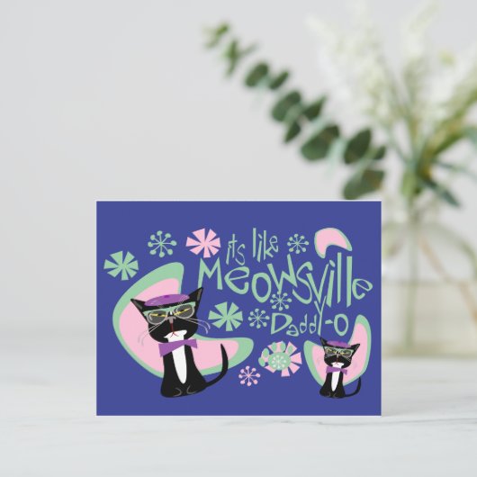 Meowsville Daddy-O Beatnik Kitty 2 Postkarte (Stehend Vorderseite)