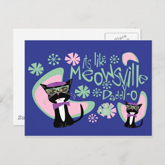 Meowsville Daddy-O Beatnik Kitty 2 Postkarte (Vorne/Hinten)