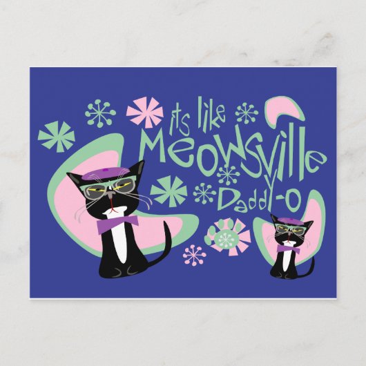 Meowsville Daddy-O Beatnik Kitty 2 Postkarte (Vorderseite)