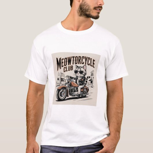 Meowtorcycle Club Biker Cat on Chopper Motorcycle  T-Shirt (Vorderseite)