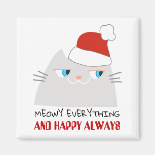 Meowy Alles und Happy immer Niedlicher Santa Cat Magnet