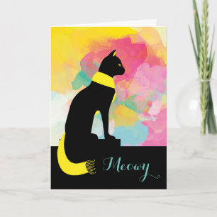 Meowy Black Cat in Yellow Scarf Sprichwort Karte