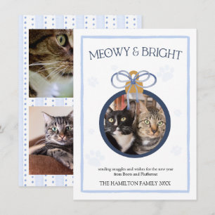 Meowy & Bright Blauer Weihnachtsschmuck Katze 3 Fo Feiertagskarte