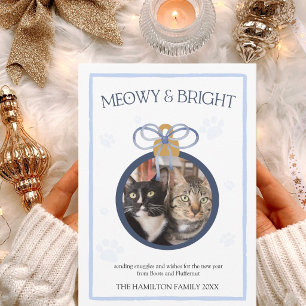 Meowy & Bright Blauer Weihnachtsschmuck Katze 3 Fo Feiertagskarte