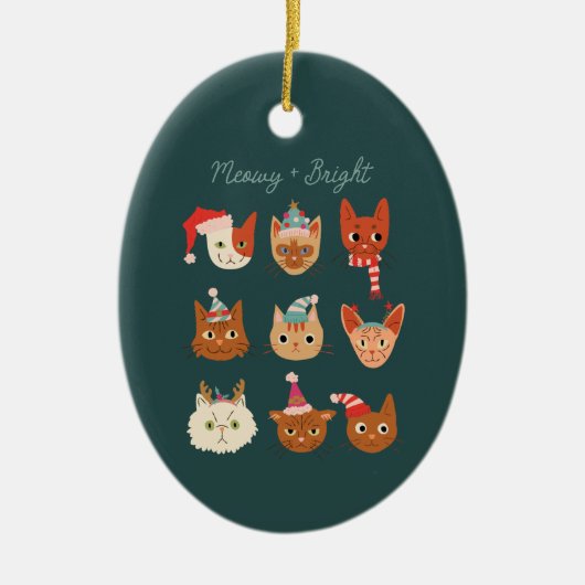 Meowy & Bright Green Weihnachtskatzen Keramik Ornament (Vorne)