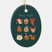 Meowy & Bright Green Weihnachtskatzen Keramik Ornament (Hinten)