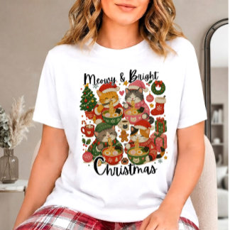 Meowy & Bright Weihnachten - Festliche Katzen und T-Shirt