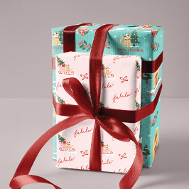 Meowy Cat Christmas Sleigh Winter Village Szene Geschenkpapier Set