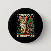 Meowy Cat Ugly Christmas Sweater Shirt Button (Vorderseite)