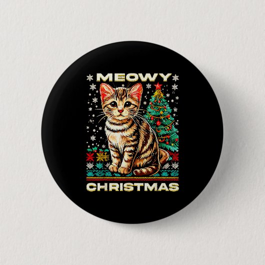 Meowy Cat Ugly Christmas Sweater Shirt  Button (Vorderseite)