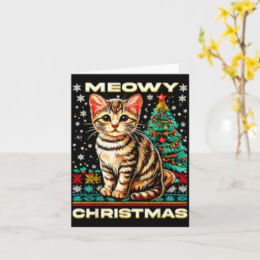 Meowy Cat Ugly Christmas Sweater Shirt  Karte (Gelbe Blume)