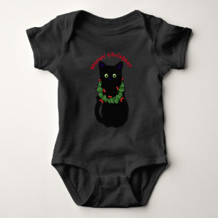 Meowy Cat Weihnachten Rote karierte Heilige Beeren Baby Strampler