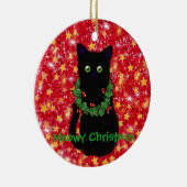Meowy Cat Weihnachten Roter funkelnder Glitzer Keramik Ornament (Rechts)