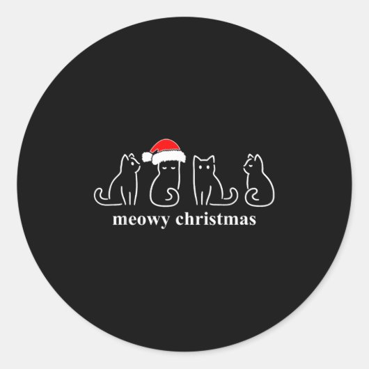 Meowy Catmas Cat Christmas Cute Kitten Cats Santa Runder Aufkleber (Vorderseite)