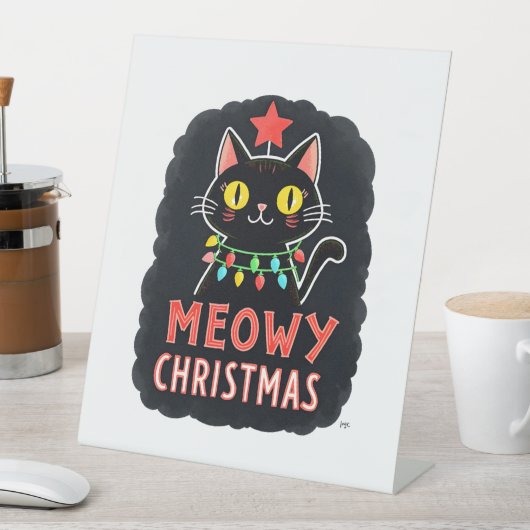 Meowy Catmas Cat Christmas Cute Kitten Cats Santa Sockelschild (In Situ)