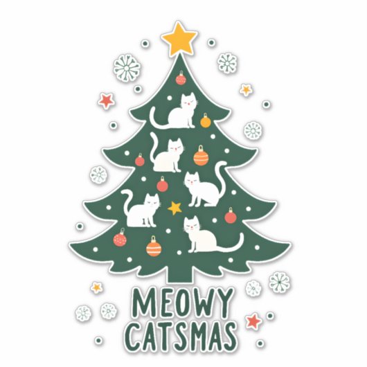 Meowy Catmas Cat Christmas Tree Xmas Funny Santa C Aufkleber (Vorderseite)