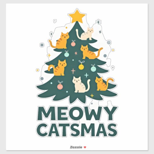 Meowy Catmas Cat Christmas Tree Xmas Funny Santa C Aufkleber (Blatt)