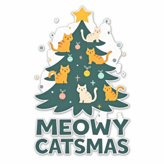 Meowy Catmas Cat Christmas Tree Xmas Funny Santa C Aufkleber (Vorderseite)