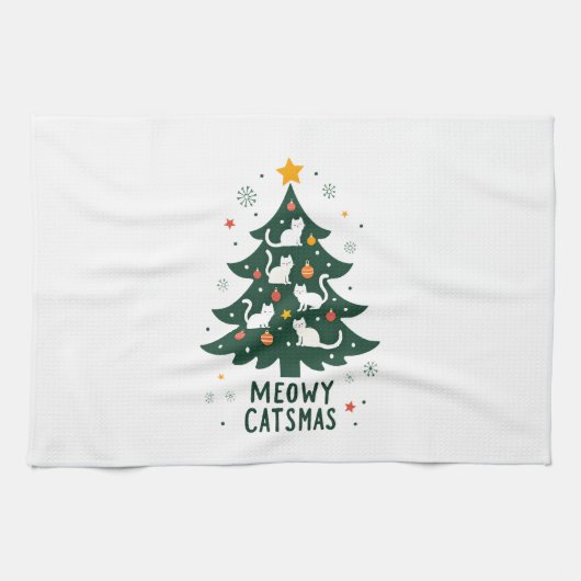 Meowy Catmas Cat Christmas Tree Xmas Funny Santa C Geschirrtuch (Horizontal)
