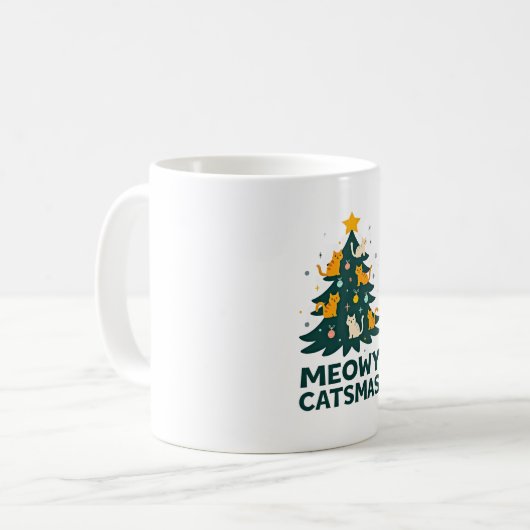 Meowy Catmas Cat Christmas Tree Xmas Funny Santa C Kaffeetasse (Vorderseite Links)