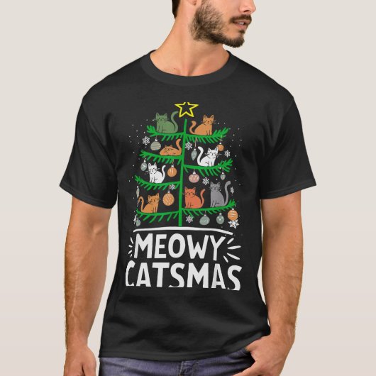 Meowy Catmas Cat Christmas Tree Xmas Funny Santa C T-Shirt (Vorderseite)