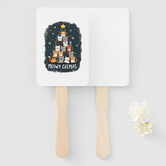 Meowy Catmas Cat Christmas Tree Xmas Girls Boys Fu Fächer (Vorne und Hinten)