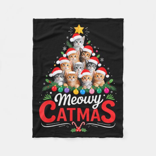 Meowy Catmas Cat Christmas Tree Xmas Girls Boys Fu Fleecedecke (Vorderseite)