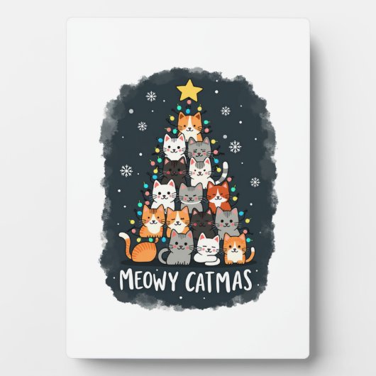 Meowy Catmas Cat Christmas Tree Xmas Girls Boys Fu Fotoplatte (Vorderseite)